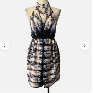 TIBI Backless A Line Dress 8 Silk Black Gray Ivory Blue NWT